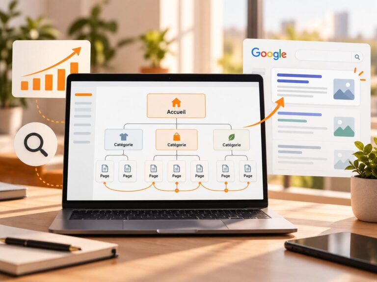 Arborescence de site reliée à une page de résultats Google.